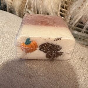 Handcrafted Pink and White Soap with Pumpkin Design